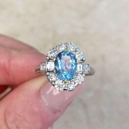 Baguette Cut Diamond Accented Floral Cluster Motif Diamond And Gemstone Ring 14017 F5