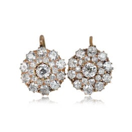 Antique Victorian Floral Diamond Cluster Earrings - Cardiff Earrings 14022 TV
