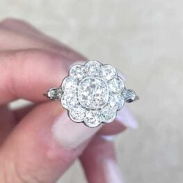 Old European Cut Diamond Floral Cluster Halo Engagement Ring 14047 F5