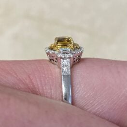 Diamond Accented Shoulders 18k Yellow Gold Mounting Fancy Yellow Diamond Center Stone 14104-F4