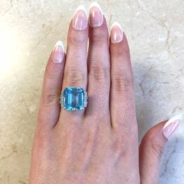 aquamarine diamond Sedgewick Ring with diamonds on the sides