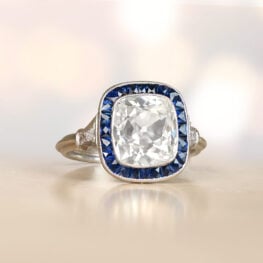14157 Artistic Cushion Cut Vintage Diamond Calibre Sapphire Ring 14157