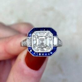 Baguette Diamond Accented Sapphire Natural Halo Platinum Engagement Ring 14226-F5
