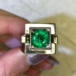 Prong Set Round Natural Emerald And Box Prong 18k White Gold Ring 14253-F5