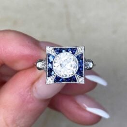 Bezel Set Old European Cut Diamond Sapphire Accented Geometric Ring 14258-F5