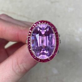 French Cut Ruby Halo Natural Gemstone Cocktail Ring 14263-F5