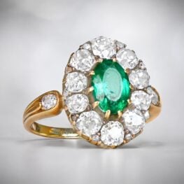 Emerald Cluster Ring 14303 Antique Calverly Ring Top View Artistic