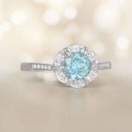 0.70 Carats Floral Style Aquamarine and Platinum Ring Watertown Ring 14307