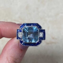 Aquamarine and Sapphire Halo Cocktail Ring 14330 F5