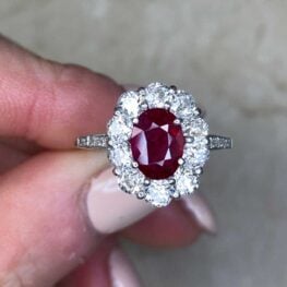 Prong Set Natural Oval Cut 1.05ct Ruby Center Stone Gemstone Platinum Ring 14335-F5