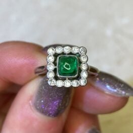 Old European Cut Diamond Bezel Set Geometric Halo Emerald Center Stone Ring 14366-F6