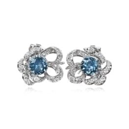 Earrings with Aquamarine Center and Surrounding Diamonds Nottingham Earrings 14385