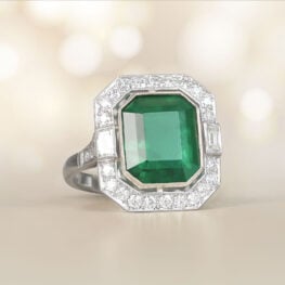 4.97 Carat Emerald-Cut Natural Emerald Bezel-Set in 18k Yellow Gold Greenwich Ring 14402