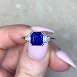 Two Step Baguette Cut Diamond and Sapphire Platinum Ring 14467 F5