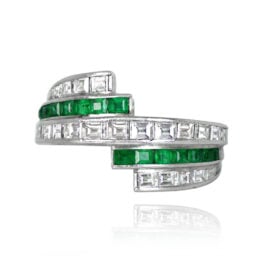 Vintage Calibre Cut Emerald Diamond Ring - Glasgow Ring 14558 TV