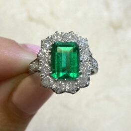 Platinum Emerald and Diamond Floral Halo Ring 14611 F5