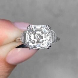 Milgrain Bezel Set Baguette Cut Diamond Engagement Ring 14629 F5