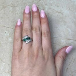 Retro Era Diamond and Emerald Geometric Ring 14638 F1