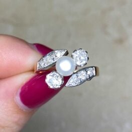 Pearl and Single Cut Diamond Three Stone Ring 14655 F5