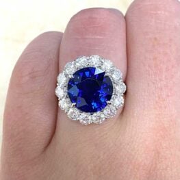 Ceylon Sapphire and Round Brilliant Cut Diamond Halo Ring 14663 F2