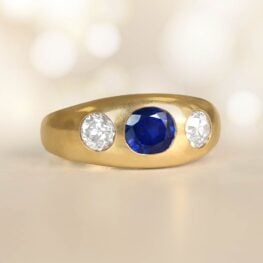Sapphire and Diamond Three Stone Ring Celano Ring Top View Artistic