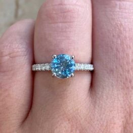 Round Cut Aquamarine and Diamond Engagement Ring 14767 F2