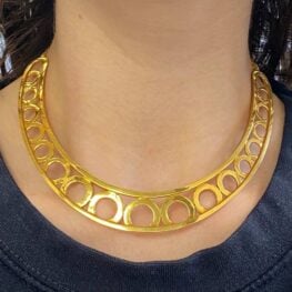Yellow Gold Geometric Collar Necklace Signed by Cipullo 14786 worn