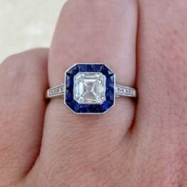 Montgomery Ring Asscher cut diamond halo engagement ring 14821-F2