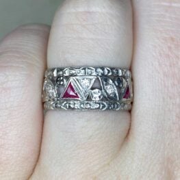 rockville ring from 1935 with triangular French cut rubies
