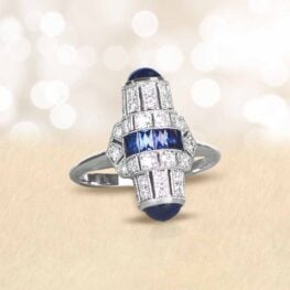 Art Deco Style Platinum Sapphire Ring Waldorf Ring 14857