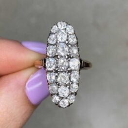 1870 antique victorian era engagement ring set with old mine cut diamonds and handcrafted