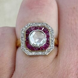 Mayflower Ring 0.70ct rose cut diamond halo ring 14891-F2