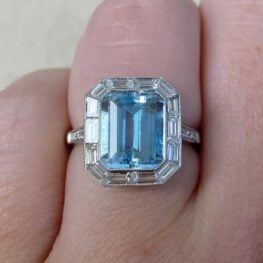stillwater cocktail ring that centers an emerald cut aquamarine weighing approximately 2.80 carats