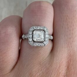 new york engagement ring featuring a 1.01 carat diamond asscher cut