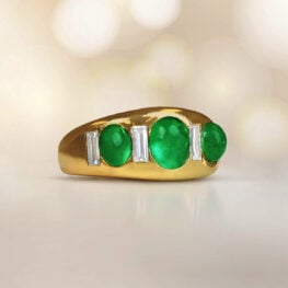 vintage Seaman Schepps ring featuring cabochon emeralds and diamonds 14972