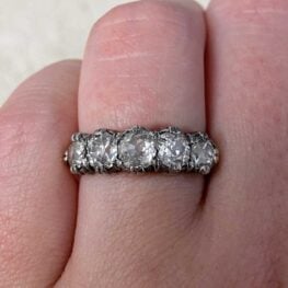isham ring featuring fivee old mine cut diamonds j color