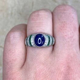 Cabochon Sapphire with Emerald and Diamond Accents Ring - Bonhomme Ring 14974-F2