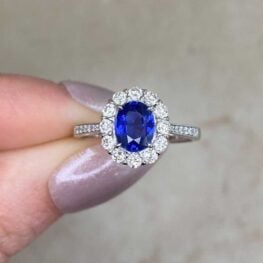 1.10ct Oval Cut Sapphire Diamond Halo Ring - Castella Ring 15056-F5