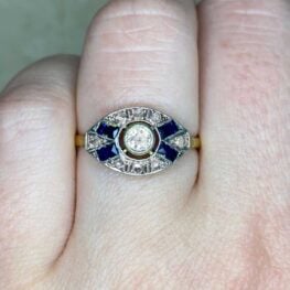 Art Deco Engagement Ring featuring an old European cut diamond center Altamont