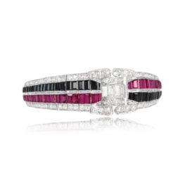 Art Deco Diamond and Gemstone Bracelet Pierre Bracelet Side View Tilt