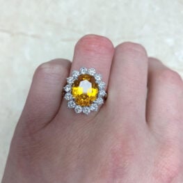Yellow Sapphire And Diamond Floral Motif Halo Gemstone Ring DYL17 F2