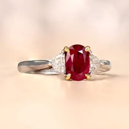 1.36ct Ruby and Trilliant Cut Accent Diamond Yellow Gold Ring - Chaser Ring