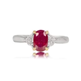 18K Yellow Gold 1.36 Carat Burma Ruby Ring 0.48 Carat Diamond Accents Handcrafted Platinum - Lexicon Ring