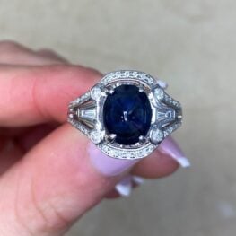 0.60ct Total Diamond Weight Natural Sapphire Center Stone Platinum Ring DYL20 F5