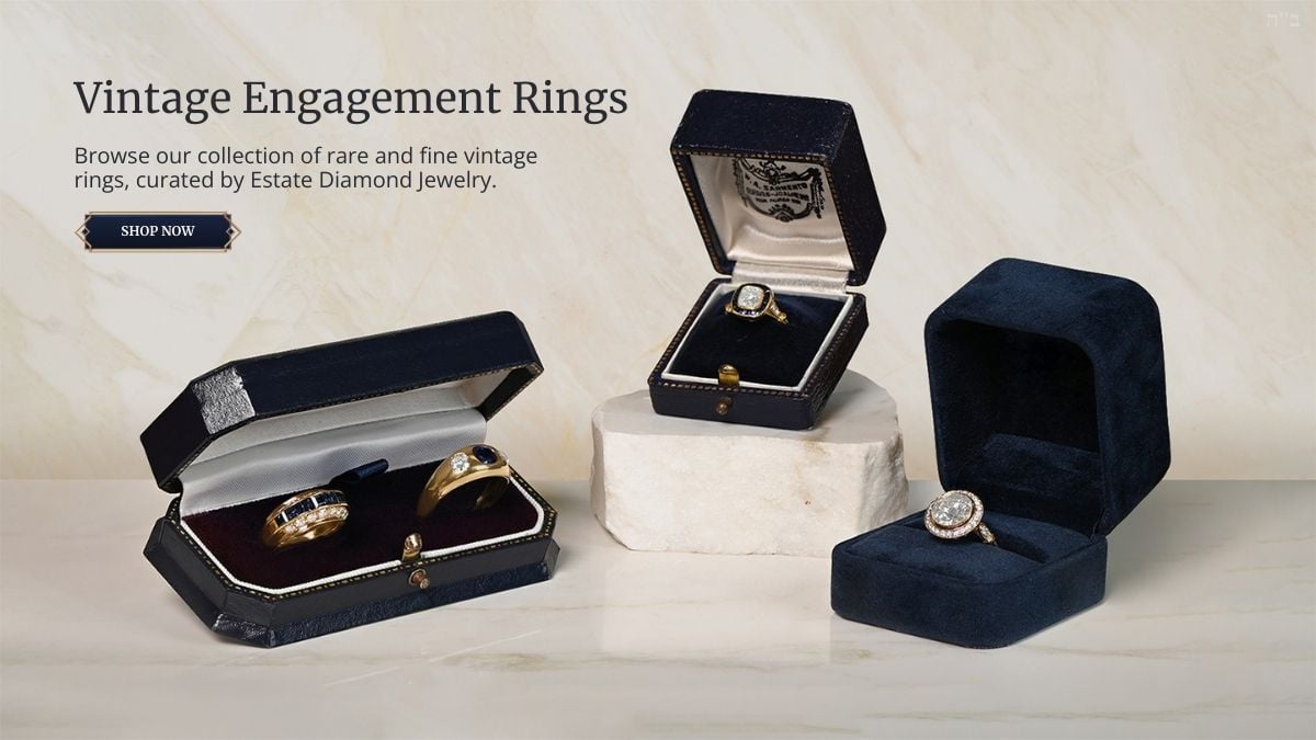 vintage engagement rings in boxes from Estate Diamond Jewelry