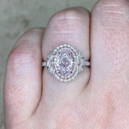 Pink Diamond Ring Delano Ring Top View Zoomed in Worn on Hand