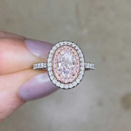 Pink Diamond Haledon Ring Top View Artistic Hand Photo Zoomed In