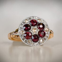 Georgian Garnet and Rose Cut Diamond Cluster Ring Artistic 14396