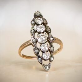 Victorian Era Five Stone Diamond Navette Ring Artistic