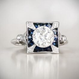 1.23ct Center Old European Cut Diamond and Sapphire Ring 14258 Artistic